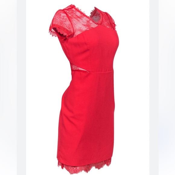 BCBGMaxAzria Nel Lipstick Red Lace Cocktail Dress - Picture 2 of 13